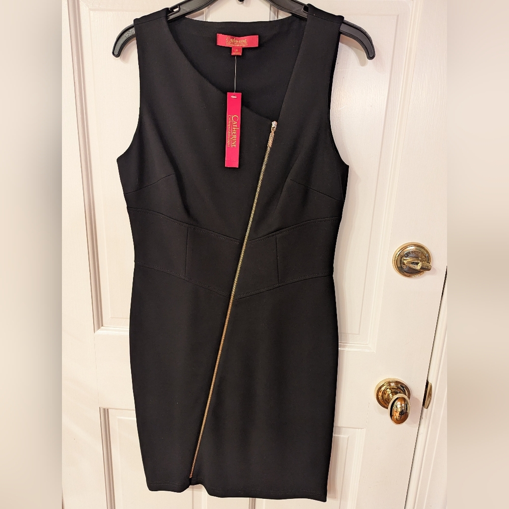 NWT Catherine Malandrino Classic Black Dress with Asymmetrical Front Zipper Sz 4
